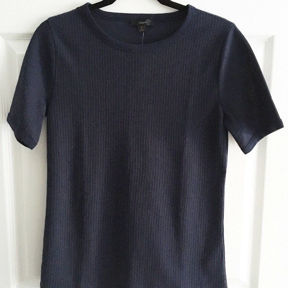 NWT J Crew Short Sleeve Navy Blue Waffle Knit Top